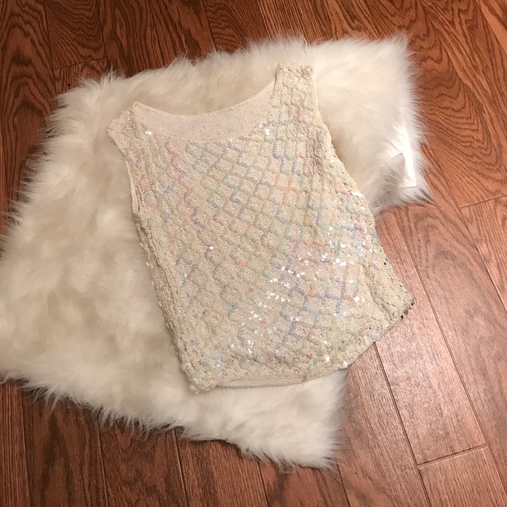 Vintage sequin White crop top tank size xs, s, m